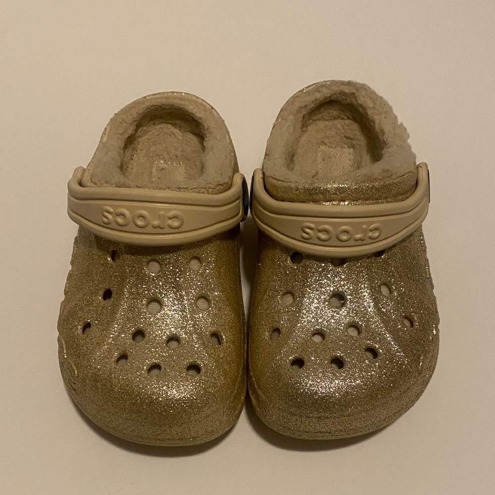 CROCS Kids Glittery Gold Slippers
